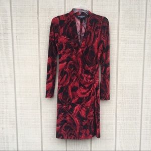 Norma Kamali Christmas red & black drape dress